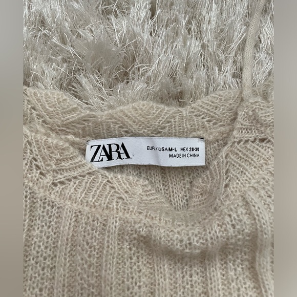 ZARA Pointelle Knit Dress Ecru Size M-L - Picture 6 of 8